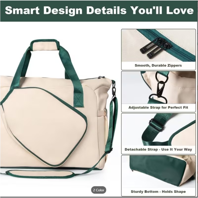 Large Capacity Pickleball Bag with Shoe Compartment & Paddle Holder