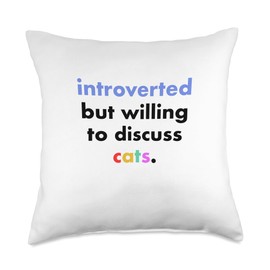 WHISKER WHISPERER Introverted but Willing to Discuss Cats Throw Pillow, 18x18, Multicolor