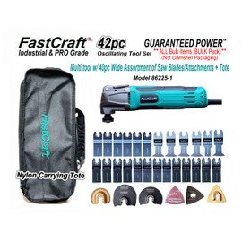 FastCraft 42pc Oscillating Multi Tool 40pc Blade & Sander Kit - 5A PEAK GUARANTEED POWER (Rated 2.4A)/Keyless/6 Speeds/3-4 Degree Cut - Bulk All in Nylon Carrying Tote - Top Brand at Costco