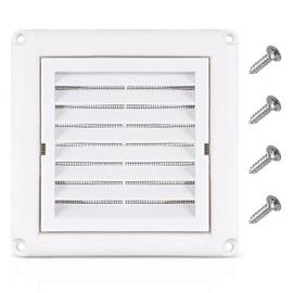 4’’ Louvered Dryer Vent Cover, White Plastic Louvered Outdoor Dryer Outlet Cover for Exterior Wall Vent Hood Outlet Airflow with 4 Screws to Keep Rain, Snow, Wind, Birds (4 Inch Fixed Louver)