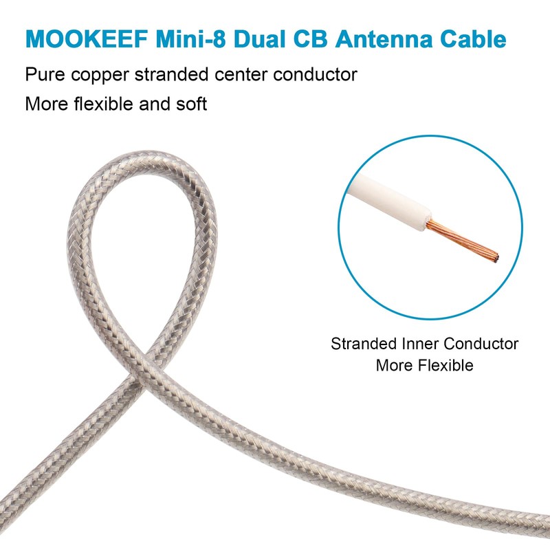 MOOKEERF Dual CB Antenna Coax Cable 10FT,Low Loss RG8X Stranded