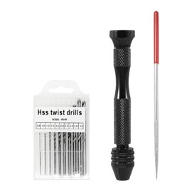 LIANHATA Hand Drill Pin Vise 12 Piece Set 0.8-3mm Blade Set Precision Hand Drill Manual Drill Noise Free Miniature Hole Making Tool DIY Resin Hole Opening Hand Made (Black)
