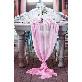 New Creations Fabric & Foam Inc, Chiffon Table Runner Extra Long, Wedding Runners, Holiday Table Runners, Long Table Runners, (Pink, 58" Wide x 180" Long)