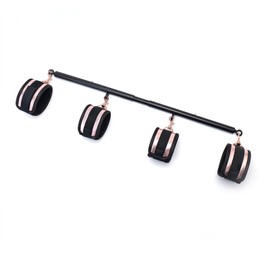 Black Heavy Duty Stainless Steel Expandable Spreader Bar with 4pcs PU Rose-Gold Adjustable Straps, Yoga Pilate Bar for Bedroom, Home Exercise Bar Sports Training Fitness Gear