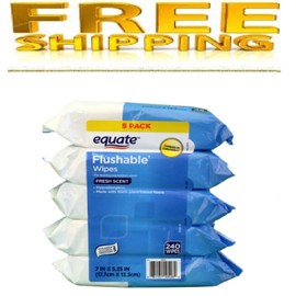 Equate Fresh Scent Flushable Wipes, 5 Resealable Packs (240 Total Wipes)