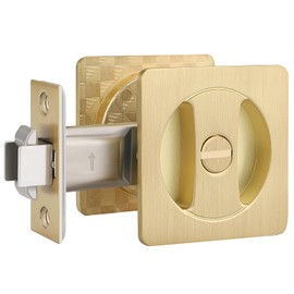 EHOMEWARE 1 Pack Pocket Door Hardware, Pocket Door Handles Gold, Keyless Privacy Door Lock, Pocket Door Lock for Interior Doors, Satin Brass Finish, Reversible for Left/Right Sided Doors
