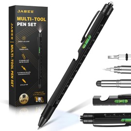 Gifts for Men, 9 in 1 Multitool Pen Set, Cool Gadgets for Men Dad Him Boyfriend Husband Fathers Day Birthday Gifts, Tool Pen with Led Light, Stylus, Screwdriver, Bottle Opener, Ruler, Level(Black)