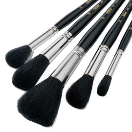 Silver Brush Limited MP-5664S Silver Mops Short Handle Round Black Mops Brushes with Super-Soft Organic Hair, 5pc Professional Artist Painting Bundle for Oil, Acrylic, Watercolor, Pastels, & Charcoal