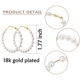 Pearl Hoop Earrings for Women Fashion Dangle Hypoallergenic Layer Earrings Drop Dangle Earrings Gifts for Women (45mm hoop)