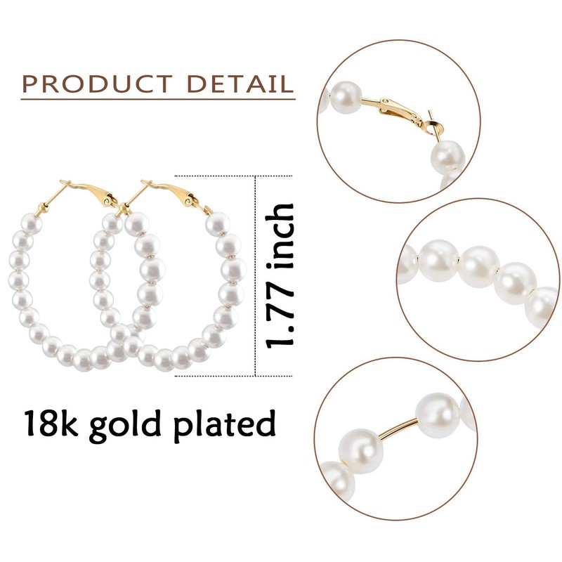 Pearl Hoop Earrings for Women Fashion Dangle Hypoallergenic Layer Earrings