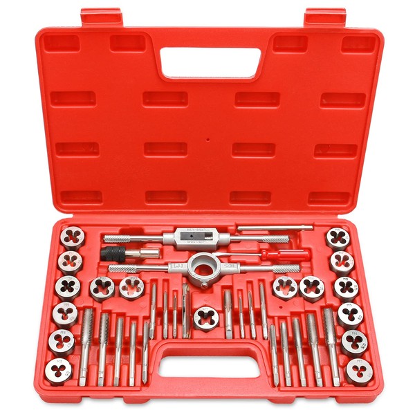 EFFICERE 40-Piece Premium Tap and Die Set, Metric Screw Threads M3, M4, M5, M6, M7, M8, M10, M12, Both Coarse and Fine Types | Essential Threading Tool Kit with Complete Handles, Accessories and Case