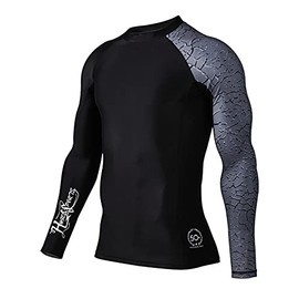 HUGE SPORTS Mens Rash Vest- Rash Guard Long Sleeve Quick Drying Wetsuit Swimming Top for Surfing BJJ Jiu Jitsu(Chapped,S)