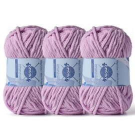 Chunky Chenille Yarn for Crocheting，Baby Yarn for Crocheting Soft Blankets，Bulky Yarns for Crochet Amigurumi，3×100g (3×74.3yds) Fluffy Velvet Yarns for Hand Knitting (3 Light Purple)