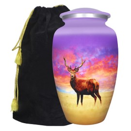 Large Urn for Ashes for Women & Men, Cremation Urns for Human Ashes Adult Female & Male, Funeral Memorial Urn with Deer Design, Decorative Burial Urns, Purple and Red Sky - Full Size