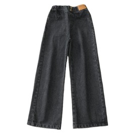 Milokado Kids Girls Baggy Jeans Casual Wide Leg High Waist Denim Pants Size 5-14 Years(Black, 8-10)