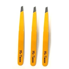 Mr Tweeze Stainless Steel Slant Tweezer, Orange (3 Pack)
