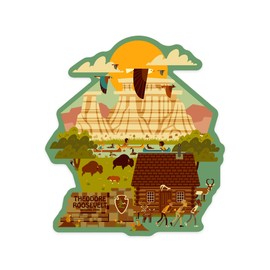Die Cut Sticker Theodore Roosevelt NP, North Dakota, Geometric National Park Series, Contour Vinyl Sticker 1 to 3 inches (Waterproof Decal for Cars, Water Bottles, Laptops, Coolers), Small