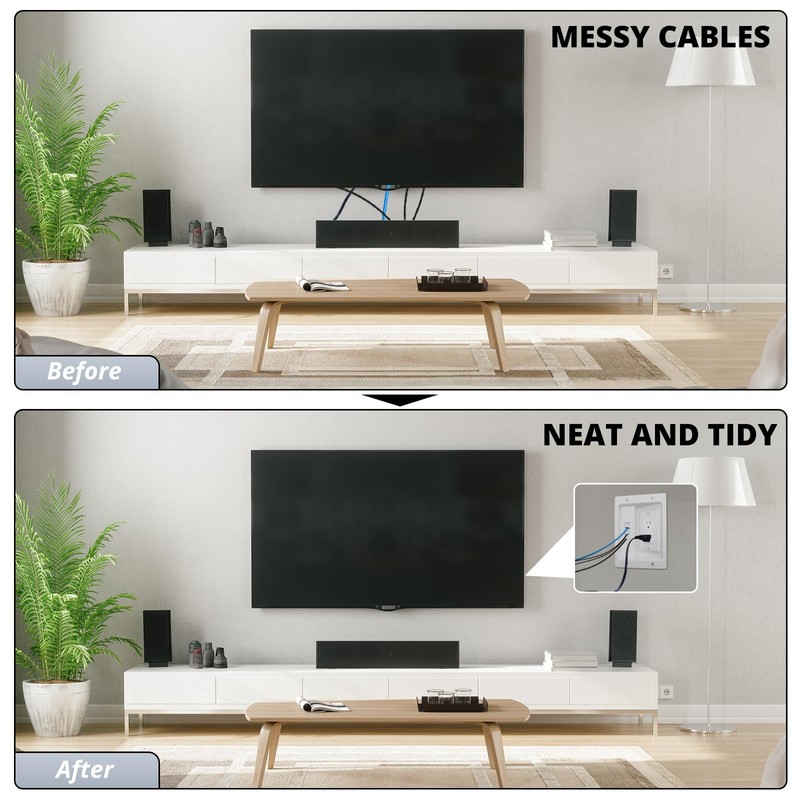 HXH In-Wall Cable Concealer Kit with Recessed Outlet Box, White