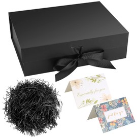Gift Box with Bow, Magnetic Gift Box with Lid, Gift Packaging Box, Decorative Box, Gift Box for Gifts, with Crushed Paper, Cards (Black)