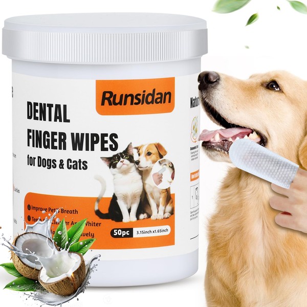 Runsidan Dog Teeth Cleaning Wipes Kit, Dental Finger Wipes for