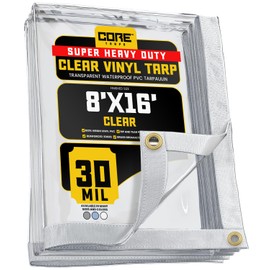 Core Tarps 30 Mil Extreme Heavy Duty Clear Tarp with Gromments - 8x16ft Super Clear Tarps Heavy Duty Waterproof Vinyl Tarpaulin, Transparent Tarp for Outdoor, Camping & Construction, Clear