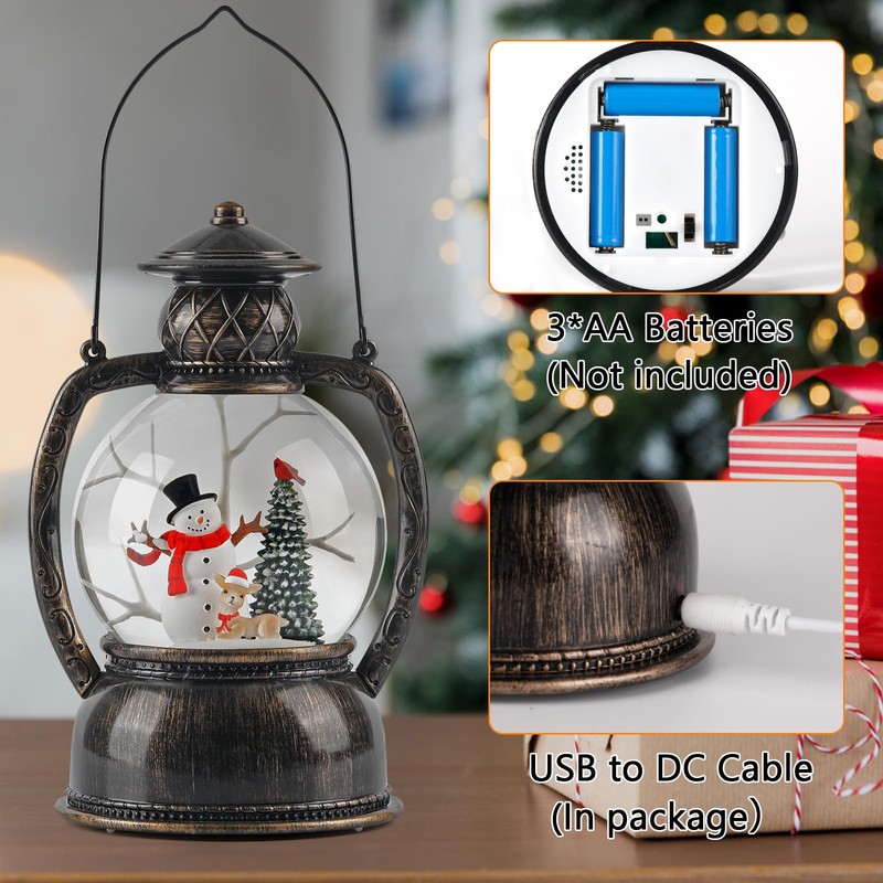 Christmas Snow Globes, Snowman Elk Trees Scene Snow Globes, Glittering