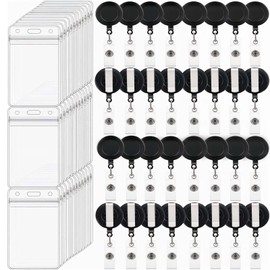 100 Pack Badge Reel Retractable Clip and 100 Pack Vertical ID Card Holders Bulk, Heavy Duty Retractable Badge Holders with Clip ID Badges Holder Name Card Holder for Nurses Office School Worker