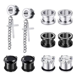 Beautidots 6 Pairs Stainless Steel Ear Gauges CZ Diamond Plugs Tunnels Ear Expander Stretcher Piercing 2g-5/8