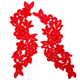 1 Pair of Lace Appliqué Flower Embroidery Patch, Flowers Lace Sewing Appliqué Collar Appliqué DIY Craft Neckline Sewing Embroidery Patches Accessories for Cheongsam Clothing Dress, Red