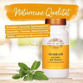 Breathing Power Lozenges Vegan, Complex with Sage Thyme Turmeric Vitamin C Eucalyptus (Pack of 240) Coughs, Throat, Tuning Bands Lung, Bronchia Respiratory Tracts, 100% Made in Germany BÄRBEL DREXEL®