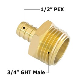 Hooshing 1/2" Pex to 3/4" GHT Male Brass Garden Hose Connector Fittings for Outdoor Water Hose Pex Tubing