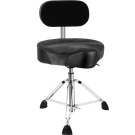 AKLOT Saddle Drum Throne with Backrest,Hydraulic Drum Throne, Heavy Duty Drum Seat, Height Adjustable Suede Drum Chair, Motorcycle Style Drum Stool for Adults Drummers Grey