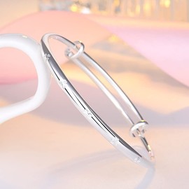 QIAMNI Simple Lucky Four-leaf Clover Jewelry Charm Bracelet 925 Silver Adjustable Hand Link Bangle Forever Gift for Women and Girls (Silver4)