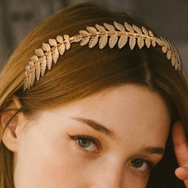 Danshinbow Greek Goddess Headband Leaf Crown Tiara Gold Leaf Band of Leaves Headband Bridal Headbands Headdress Headpiece Hairband for Women and Girls