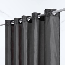 Furlinic Extra Long Shower Curtain Dark Grey Polyester Fabric Curtains Anti Mould and Waterproof for Wet Room with Plastic Buckles 72x84 Inch.