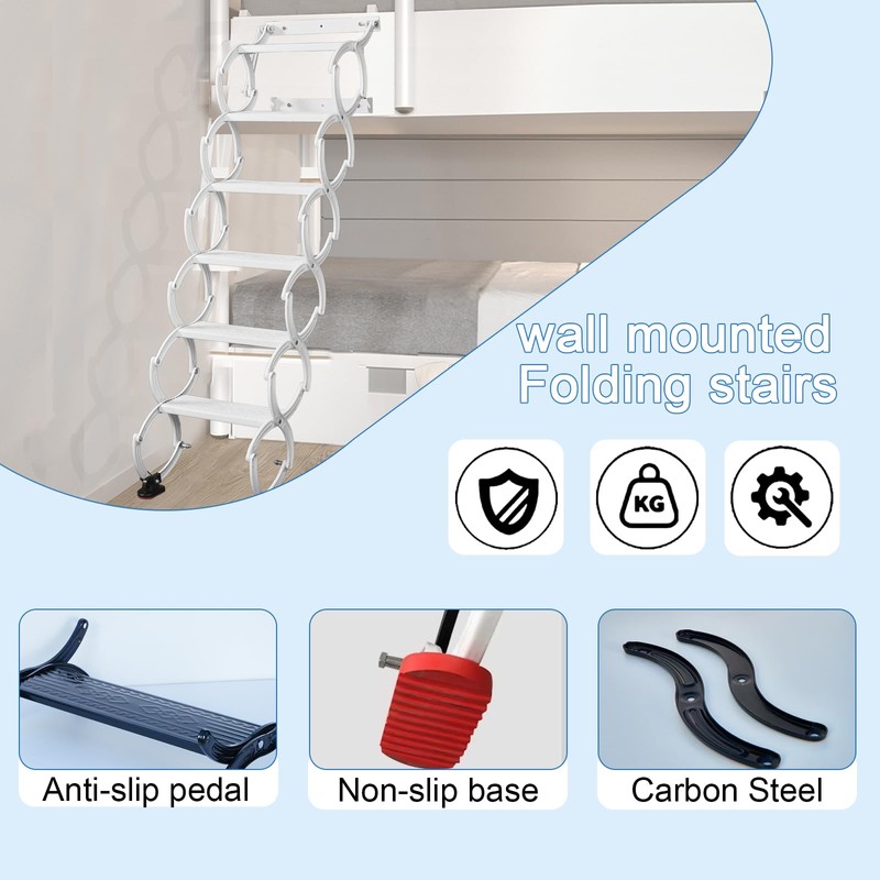 4 Steps Wall Mounted Folding Ladder, Indoor and Outdoor Step