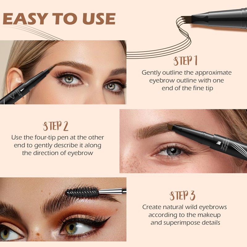 LOKFAR Microblading Eyebrow Pen, 2-In-1 Dual-Ended Waterproof Eyebrow Pencil with