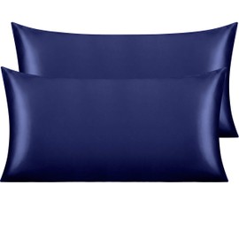 NTBAY Silk Satin Pillowcases - Satin Pillowcase for Hair and Skin, Pillow Cases 2 Pack with Envelope Closure, 50 x 90 cm, Navy