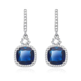 KristLand Miss Captivation Series Womens Elegant Jewelry 18K White Gold Plated Sparkle Square Cubic Zirconia Stone Drop Earrings Weddings Christmas Lever Back Earrings Blue