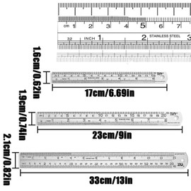 3 PCS Stainless Steel Ruler Set with Inch and Metric Graduation, Metric Metal Ruler Set, mm Ruler, Double Sided Metal Rulers (15/20/30cm)