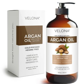 velona Argan Oil - 16 Fl Oz in Glass Bottle | 100% Pure and Natural | Morocco Oil | Skin, Body and Face Care | Nails Protector | Unrefined, Cold Pressed | Cap Kit