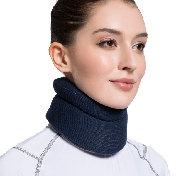 Velpeau Neck Brace -Foam Cervical Collar - Soft Neck Support Relieves Pain & Pressure in Spine - Wraps Aligns Stabilizes Vertebrae - Can Be Used During Sleep (Comfort, Blue, Medium, 3″)