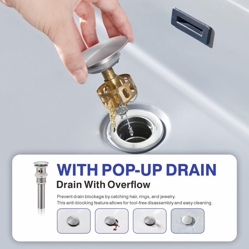 Kablle Bathroom Sink Faucet with Pull Down Sprayer, Brushed Nickel