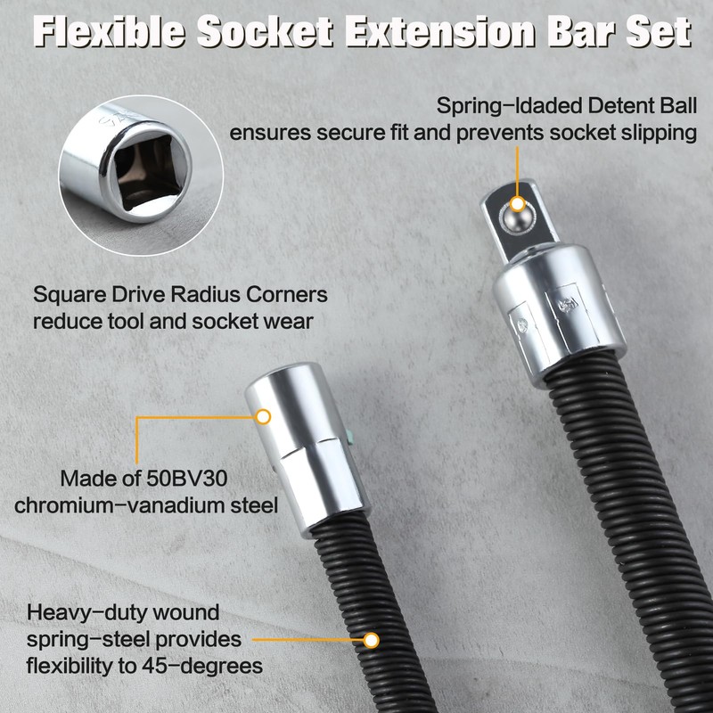 LEONTOOL Flexible Socket Extension Bar Set, Flexible Socket Extension Bar