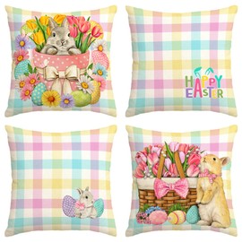 Yarcooly Easter Pillow Covers Happy Easter Throw Pillow Cases Spring Bunny Rabbit Decor Happy Easter Decorations for Home Party