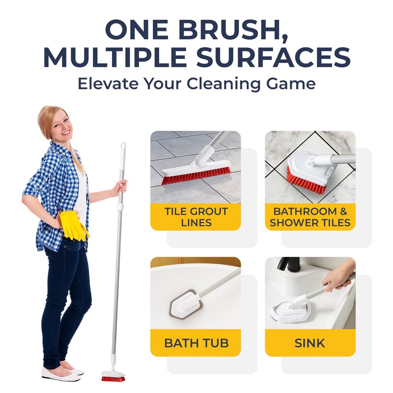 Shower Scrubber with Long Handle, Stiff Bristles Grout-Brush, Tub Scrub-Brush