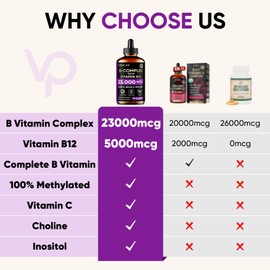 Venture Pal 11-in-1 Vitamin B Complex Liquid Drops, B12 Methylcobalamin | B9 Folic | B1,B2,B3,B5,B6,B7 - Vitamin C, Choline, Inositol, Immune & Energy Metabolism, Brain & Heart Support