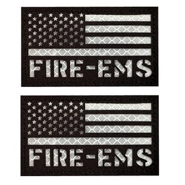 2 Pack Reflective EMS Fire Rescue Patch with Hook Back for Service Harness Tactical Vest Patch (Black-Red)