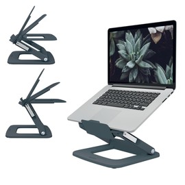 Leitz Ergo höhenverstellbarer Multi-Winkel Laptopständer, für 13“ - 15“ Laptops, 80% recycelter Kunststoff, 6 Höhen- & Winkelkombinationen, Kompakte Standfläche, 100% recycelbar, Dunkelgrau, 64240089