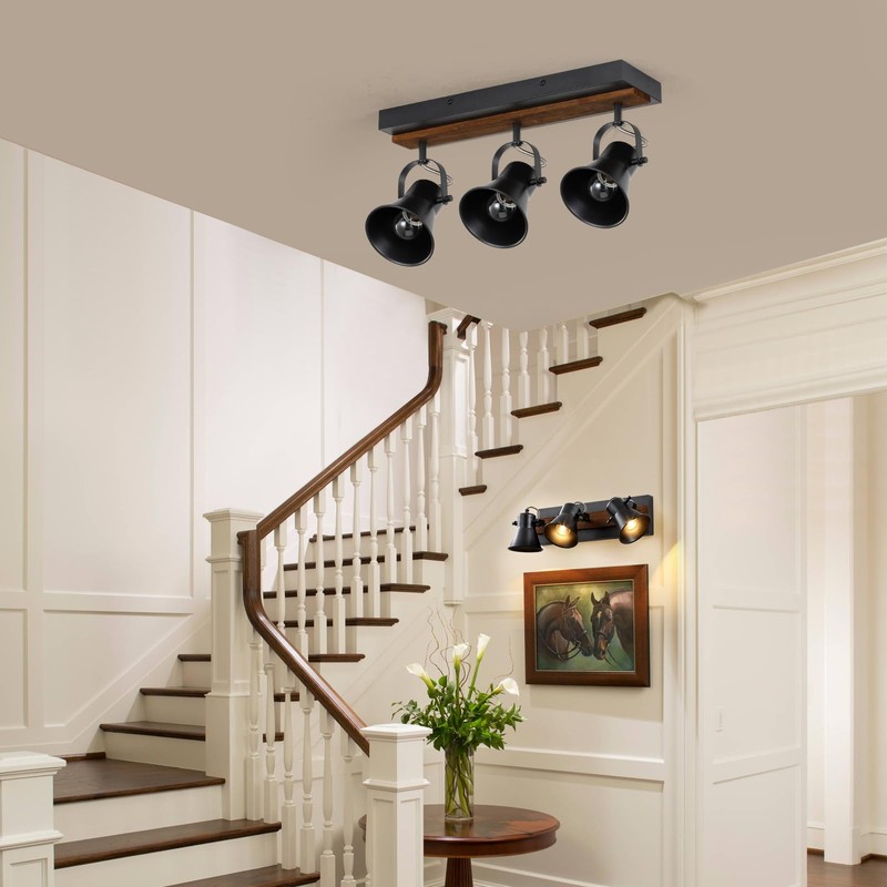 KEESFU 3-Light Track Lighting Kit,Black Semi Flush Mount Ceiling Light